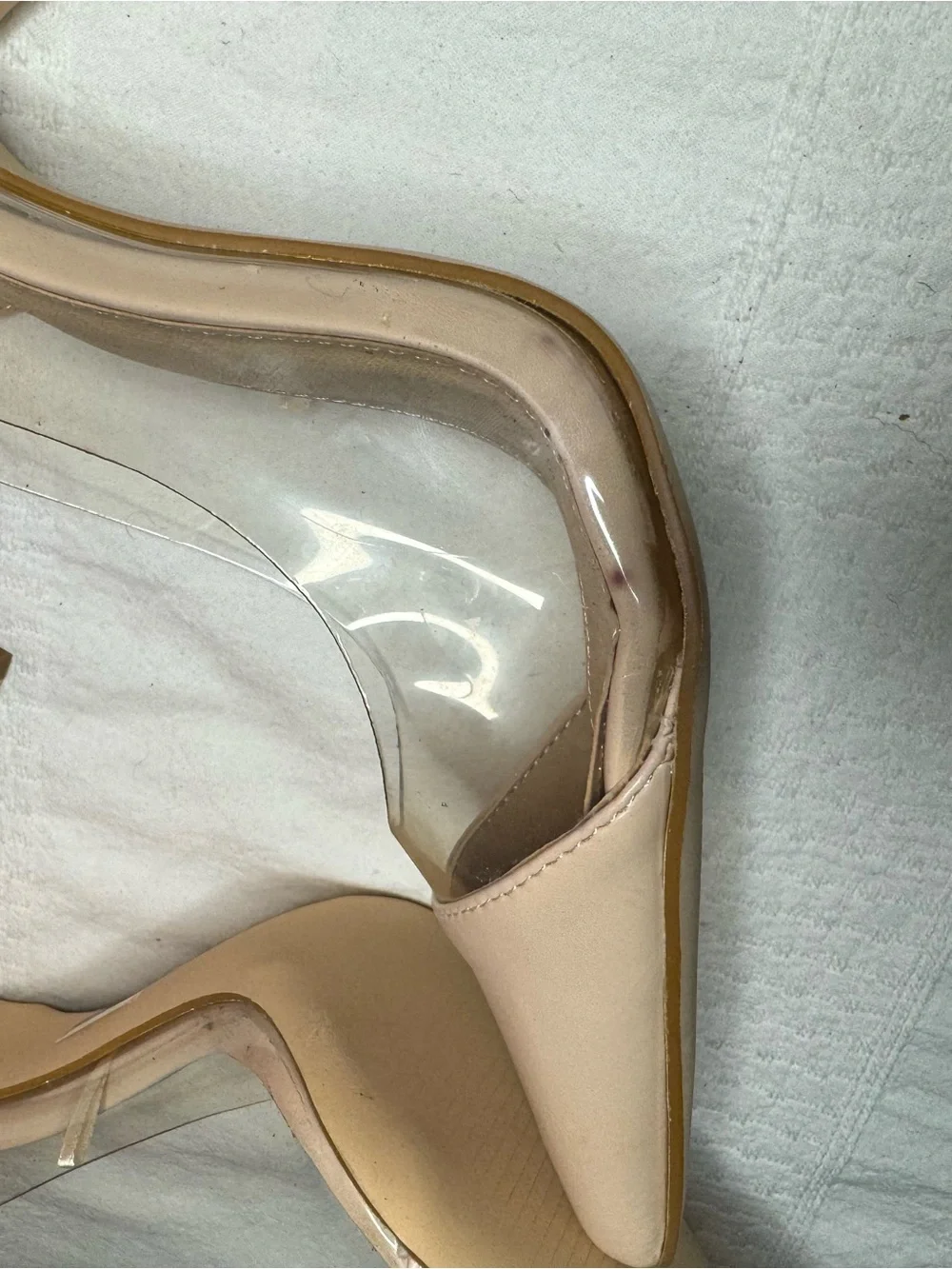 Truffle Collection Wide Fit pointed clear heeled shoes in beige